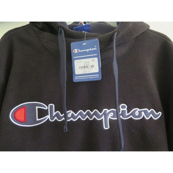 Champion 213555-001 Men's Size M Black Suede Script Logo Fleece Hoodie $105 - Picture 3 of 8